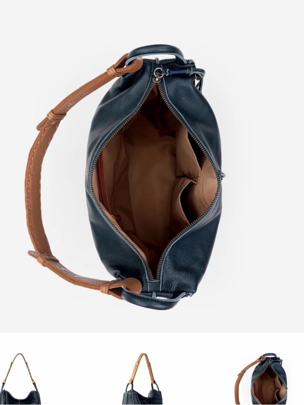 The Sak Navy Leather Hobo with Tan Strap - Picture 3 of 8
